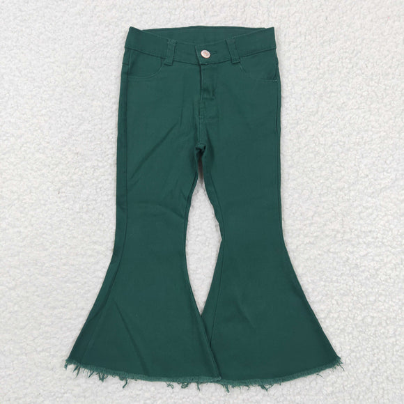 Solid Black Green Flared Girls Jeans Pants