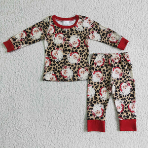 Santa Leopard Print Red Ruffles Boys Christmas Pajamas