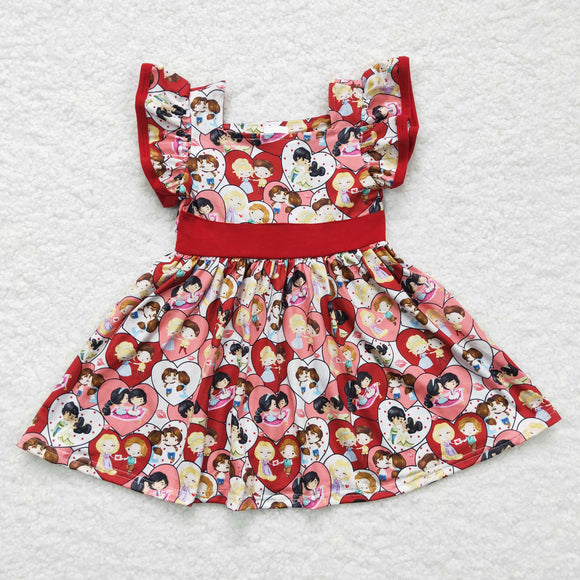 Cartoon Prince Princess Love Red Girls Valentine Dress