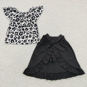 Leopard Print Black Girls Skirt Sets