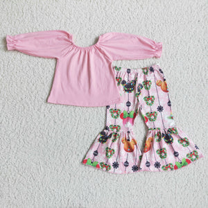 Promotional Cartoon Pink Girls Christmas Outfits