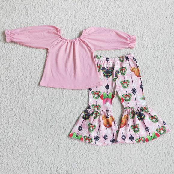 Promotional Cartoon Pink Girls Christmas Outfits