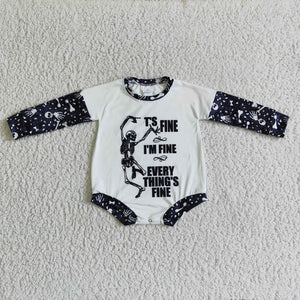 Skull Fine Letters White Black Halloween Romper