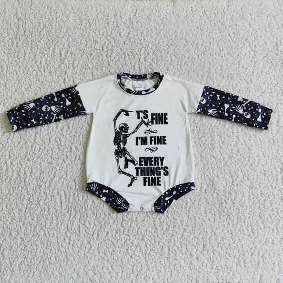 Skull Fine Letters White Black Halloween Romper