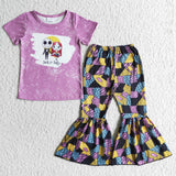 Cartoon Purple Patchwork Girls Halloween Outfits