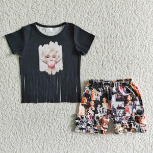 Promotional Black Tassels Girls Shorts Sets