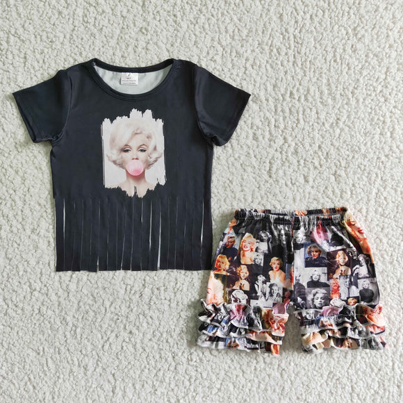 Promotional Black Tassels Girls Shorts Sets