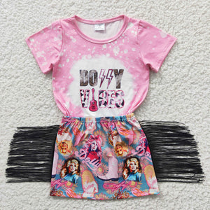 Vibes Boots Pink Tassels Girls Skirt Sets