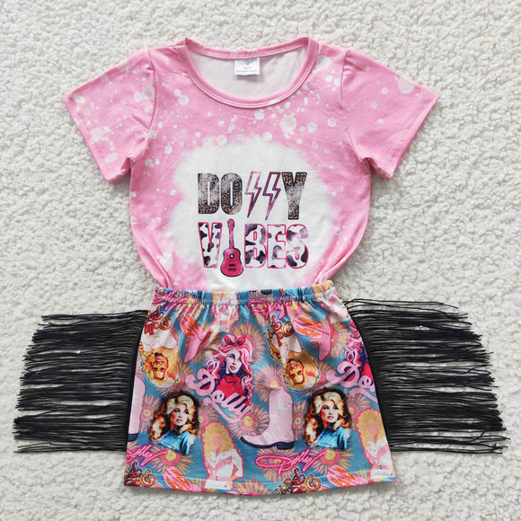 Vibes Boots Pink Tassels Girls Skirt Sets