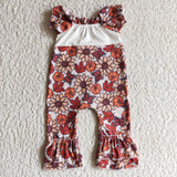 Pumpkin Floral Butterfly Orange White Girls Fall Romper