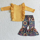 Turkey Yellow Ruffles Sunflower Girls Thanksgiving Outfits