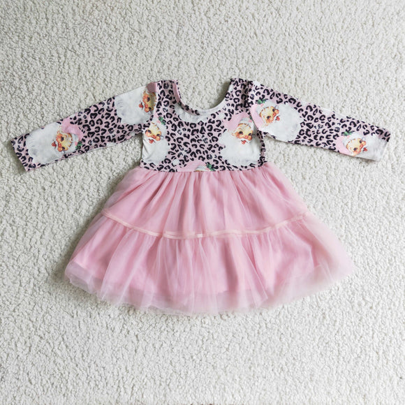 Promotional Santa Leopard Print Pink Wide Gauze Girls Christmas Dress