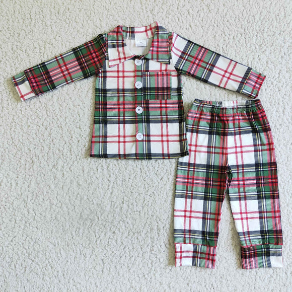 Green Gray Red Plaid Boys Christmas Pajamas