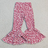 Leopard Print Pink Flared Girls Jeans Pants