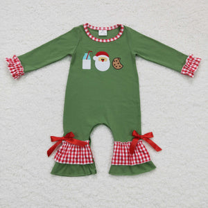 Milk Santa Cookies Red Plaid Green Girls Christmas Romper