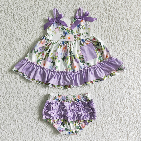 Floral Purple Girls Bummies Sets