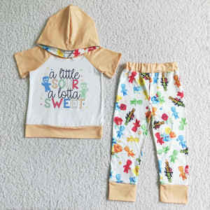 Promotional Cartoon Yellow Kids Fall Hoodie Sets