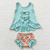 Floral Blue Bows Ruffles Bummies Sets