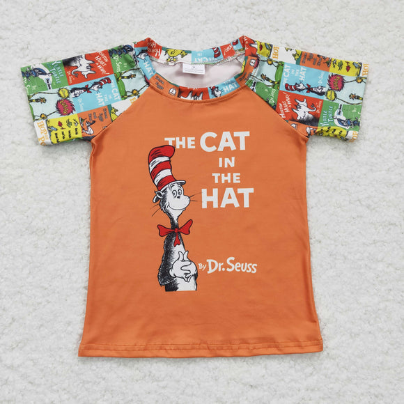 Cartoon Cats Reading Orange Boys Short Sleeve Top