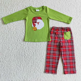 Santa Red Plaid Green Boys Christmas Outfits