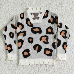 Leopard Print Gray Kids Sweaters