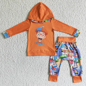 Cartoon Orange Boys Fall Hoodie Sets