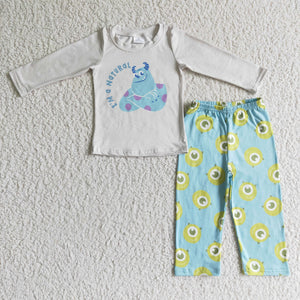 Promotional Cartoon Eye White Boys Long Sleeve+Trousers Sets