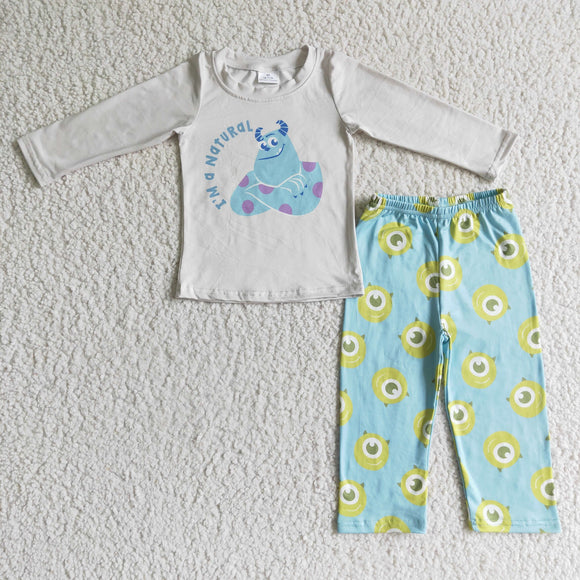 Promotional Cartoon Eye White Boys Long Sleeve+Trousers Sets