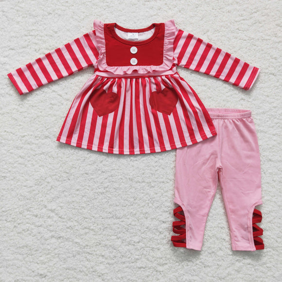 Pink Red Stripes Love Pockets Girls Valentines Outfits