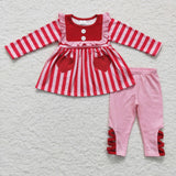 Pink Red Stripes Love Pockets Girls Valentines Outfits