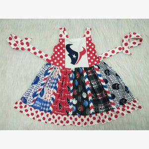 Texans Football Team Red Polka Dots Girls Patchwork Dress