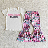 Promotional Babe Cow Print Pink Girls Short Sleeve+Trousers Sets