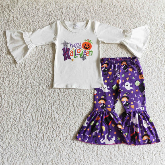 Promotional Ghost Purple White Girls Happy Halloween Outfits