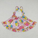 Cartoon Princess Dots Pink Girls Sleeveless Dress