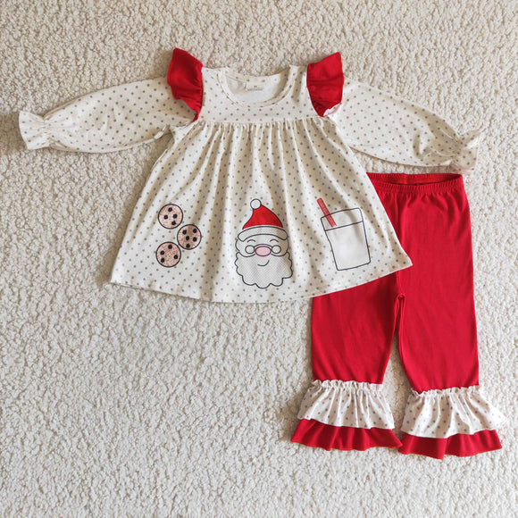 Promotional Santa Milk Cookies White Red Girls Christmas Outfits