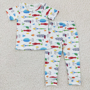 Promotional Fishing White Boys Short Sleeve Pajamas