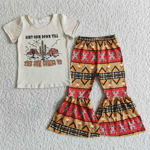 Promotional Sun Comes Up Cactus Aztec Girls Short Sleeve+Trousers Sets
