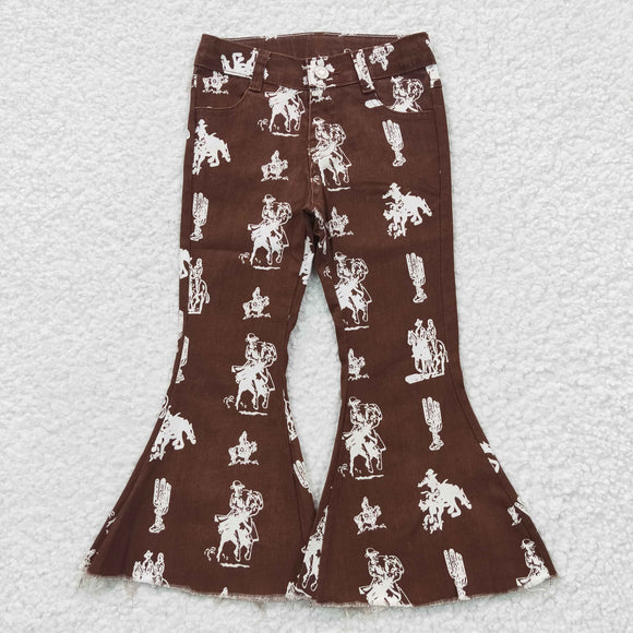 Rodeo Print Dark Flared Girls Jeans Pants