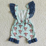 Baby Girls Floral Cow Navy Ruffles Summer Romper