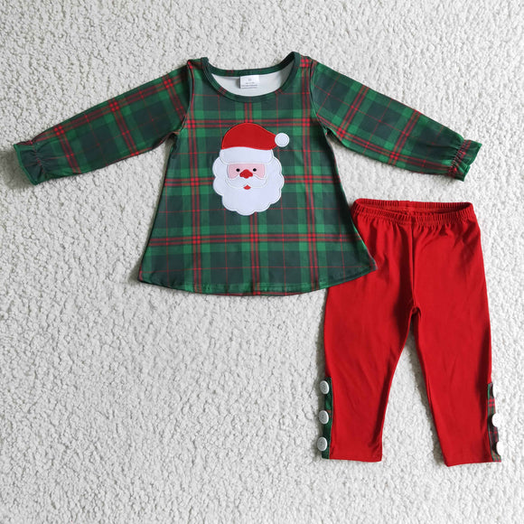 Santa Green Plaid Red Legging Girls Christmas Outfits