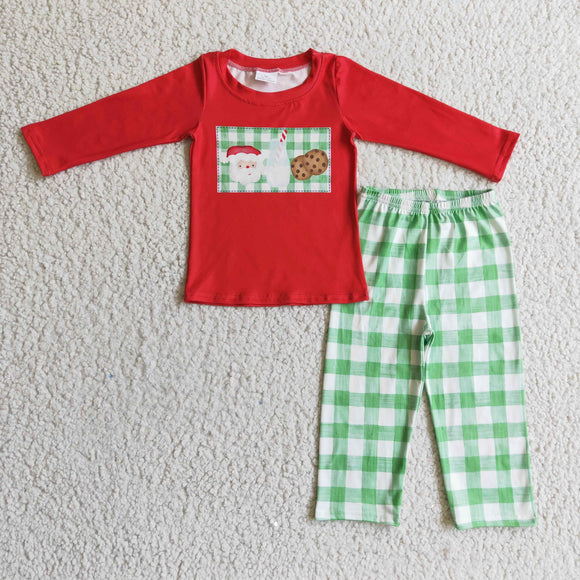 Milk Cookies Santa Green Plaid Red Boys Christmas Outfits