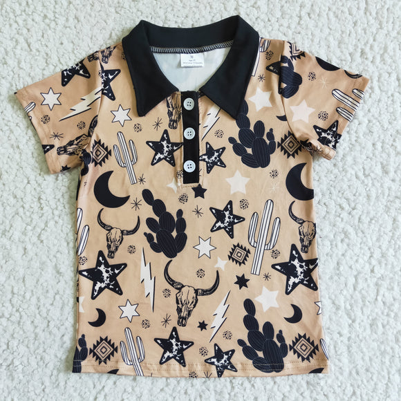 Cactus Stars Cow Brown Polo Boys Short Sleeve Top