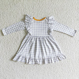 Promotional Turkey Gray Plaid Ruffles Girls Thanksgiving Dress