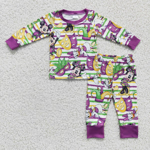 Cartoon Stripe Purple Boys Mardi Gras Pajamas