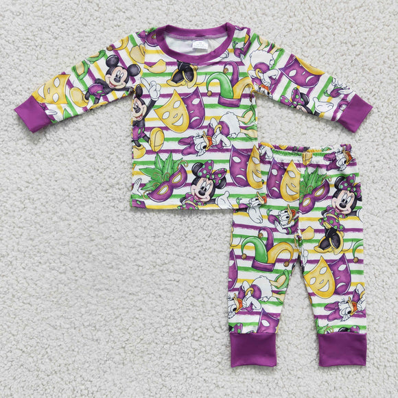 Cartoon Stripe Purple Boys Mardi Gras Pajamas