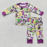 Cartoon Stripe Purple Boys Mardi Gras Pajamas