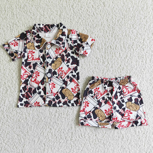 Chick Cow Print Boys Short Sleeve Pajamas