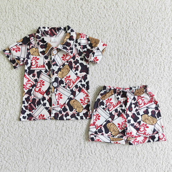 Chick Cow Print Boys Short Sleeve Pajamas