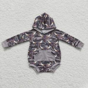 Highland Cow Camo Leopard Print Boys Fall Romper