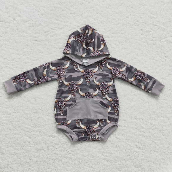 Highland Cow Camo Leopard Print Boys Fall Romper